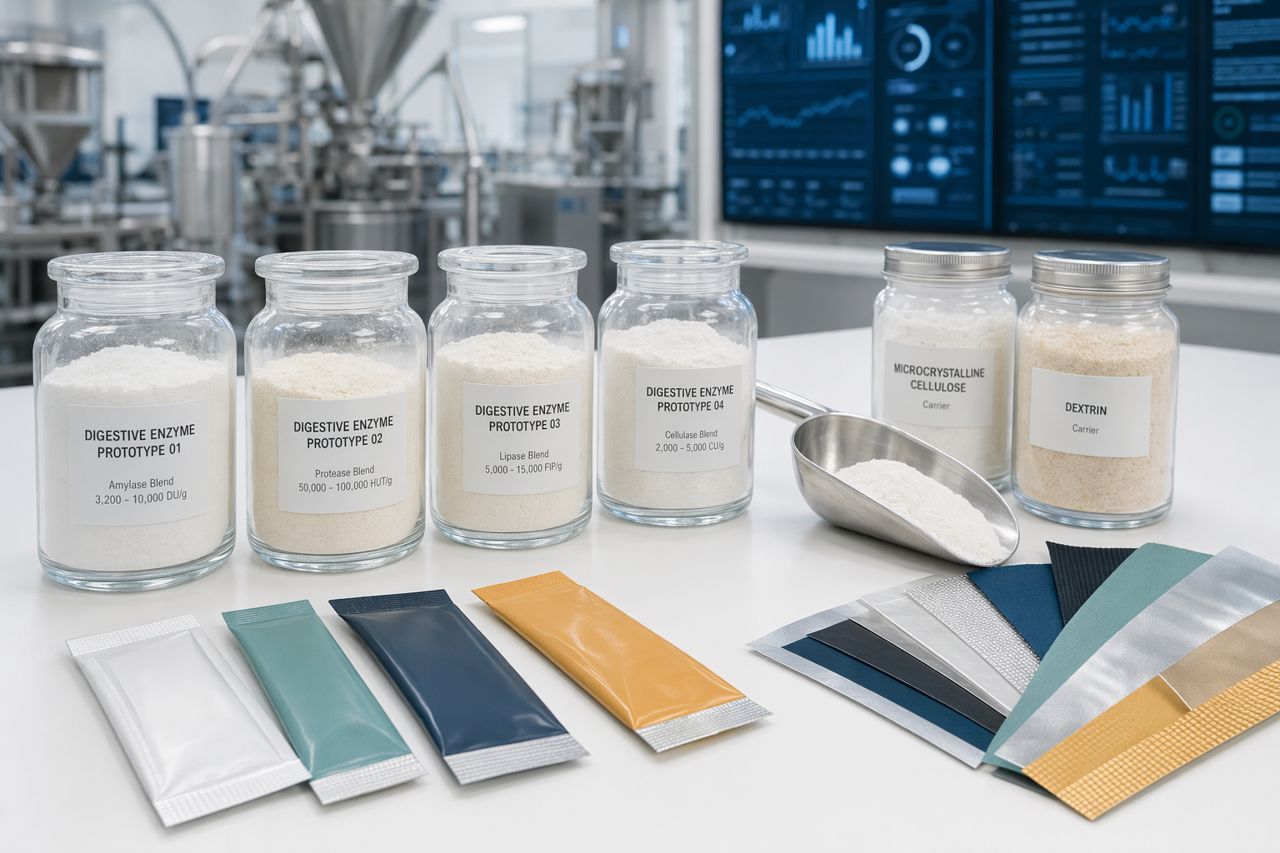 Poudres d’enzymes digestives en sachets et stick packs | Enzymeslink