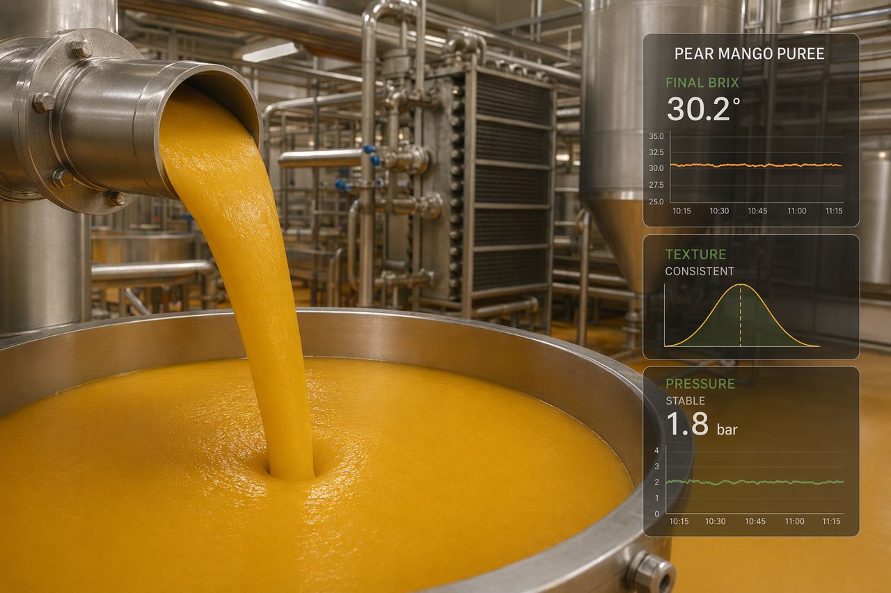 Brix, Heat Transfer, and Pump Load in Thick Fruit Puree Production
