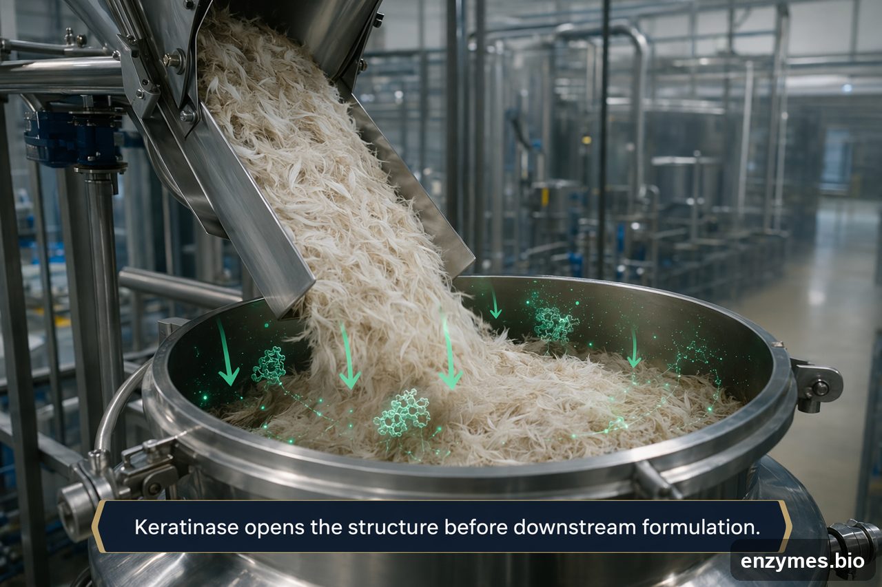 Keratinase in animal feed feather meal